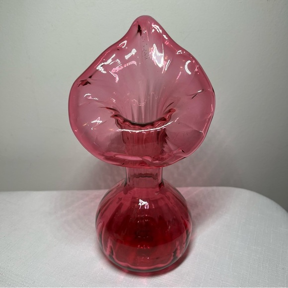 Vintage "Jack in the Pulpit" Cranberry Handblown Art Glass Vase - Picture 9 of 9